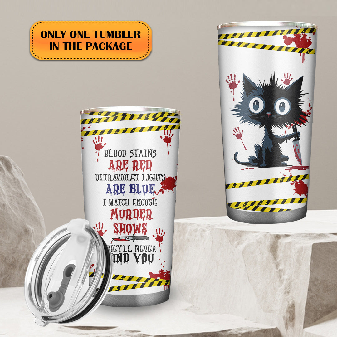 Spooky Murder Shows Cat Tumbler – 20oz Stainless Steel Travel Mug