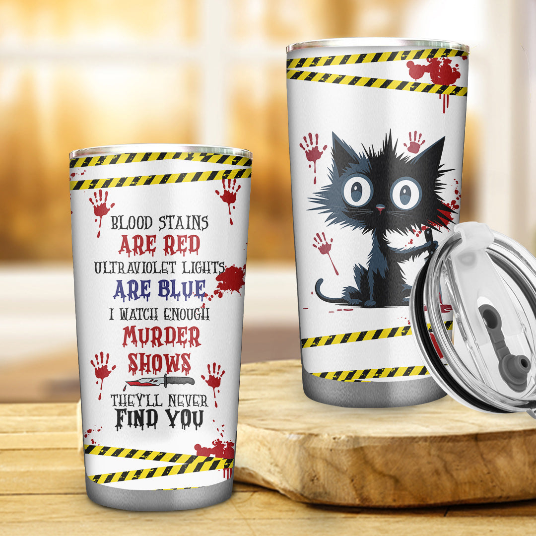 Spooky Murder Shows Cat Tumbler – 20oz Stainless Steel Travel Mug