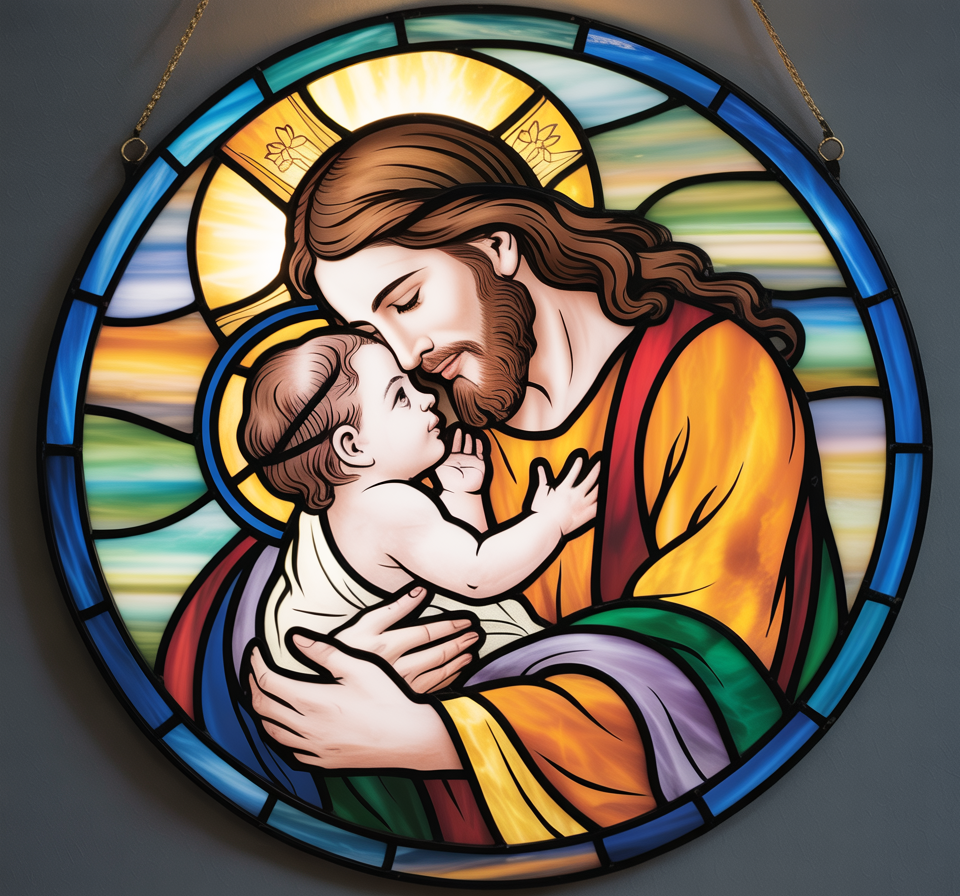 Jesus Holding Baby Stained Glass Ornament – Inspirational Christian Window Hanging Gift