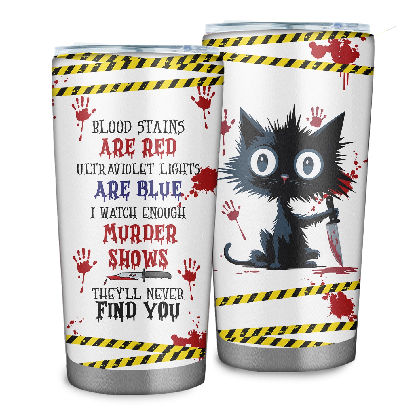 Spooky Murder Shows Cat Tumbler – 20oz Stainless Steel Travel Mug