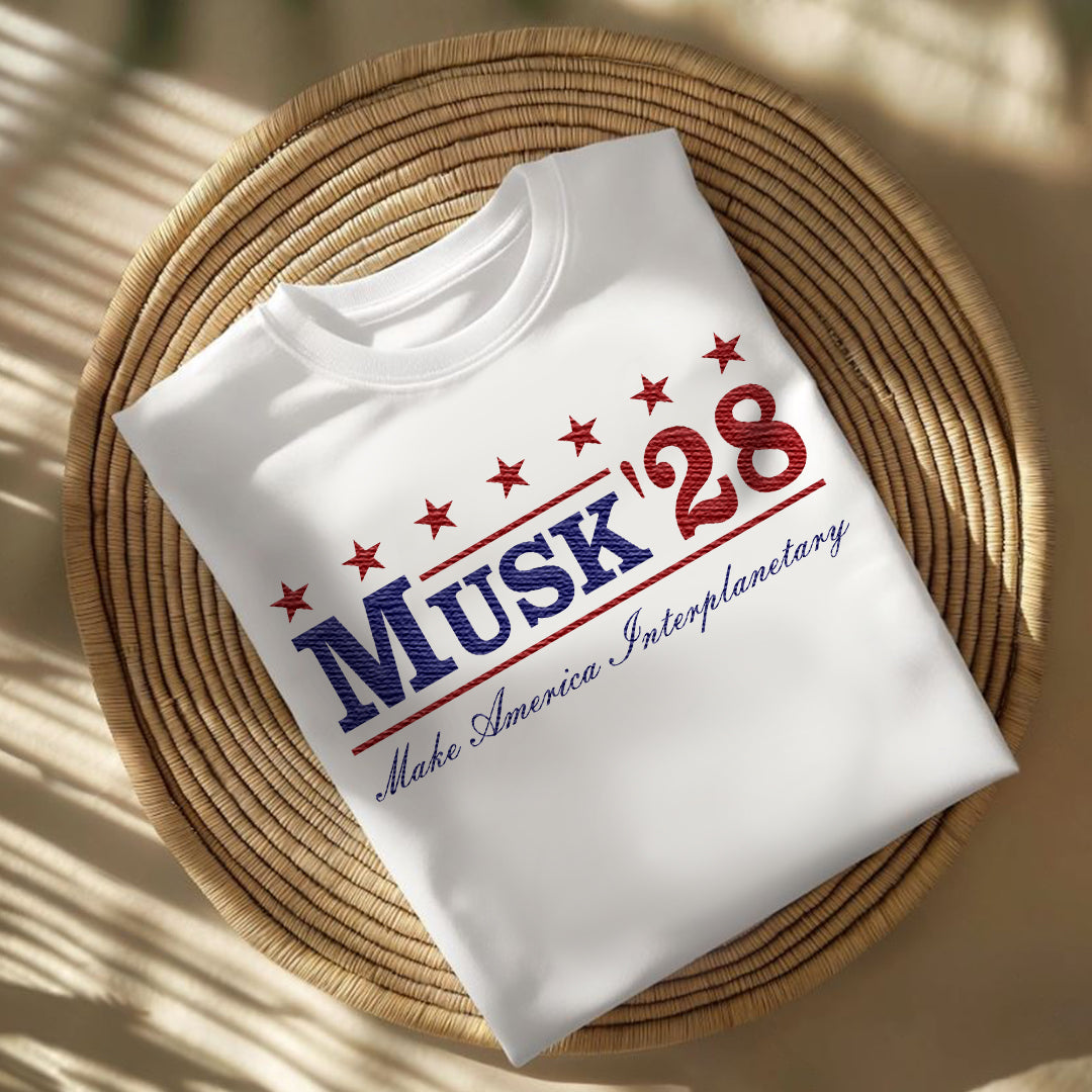 Musk '28 T-Shirt β Make America Interplanetary | Patriotic Space-Inspired Tee