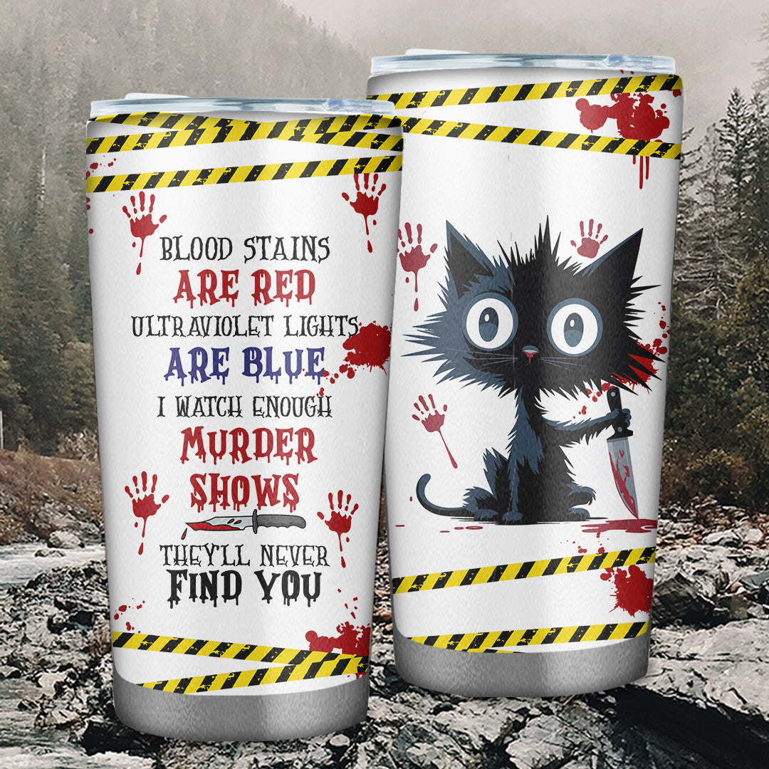 Spooky Murder Shows Cat Tumbler – 20oz Stainless Steel Travel Mug