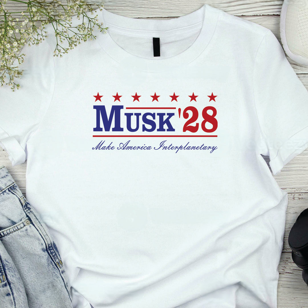 Musk '28 T-Shirt β Make America Interplanetary | Patriotic Space-Inspired Tee