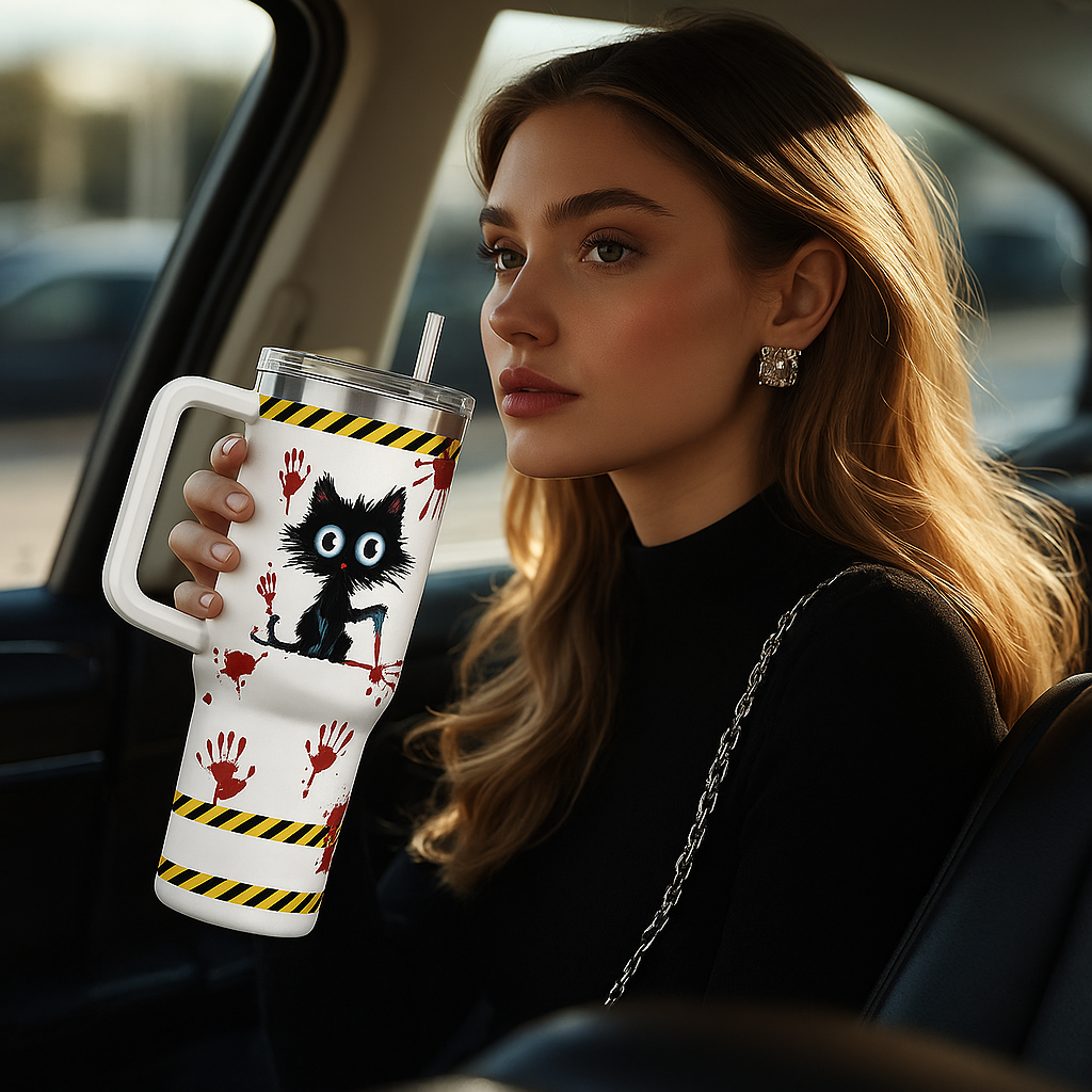 Spooky Murder Shows Cat Tumbler – 20oz Stainless Steel Travel Mug