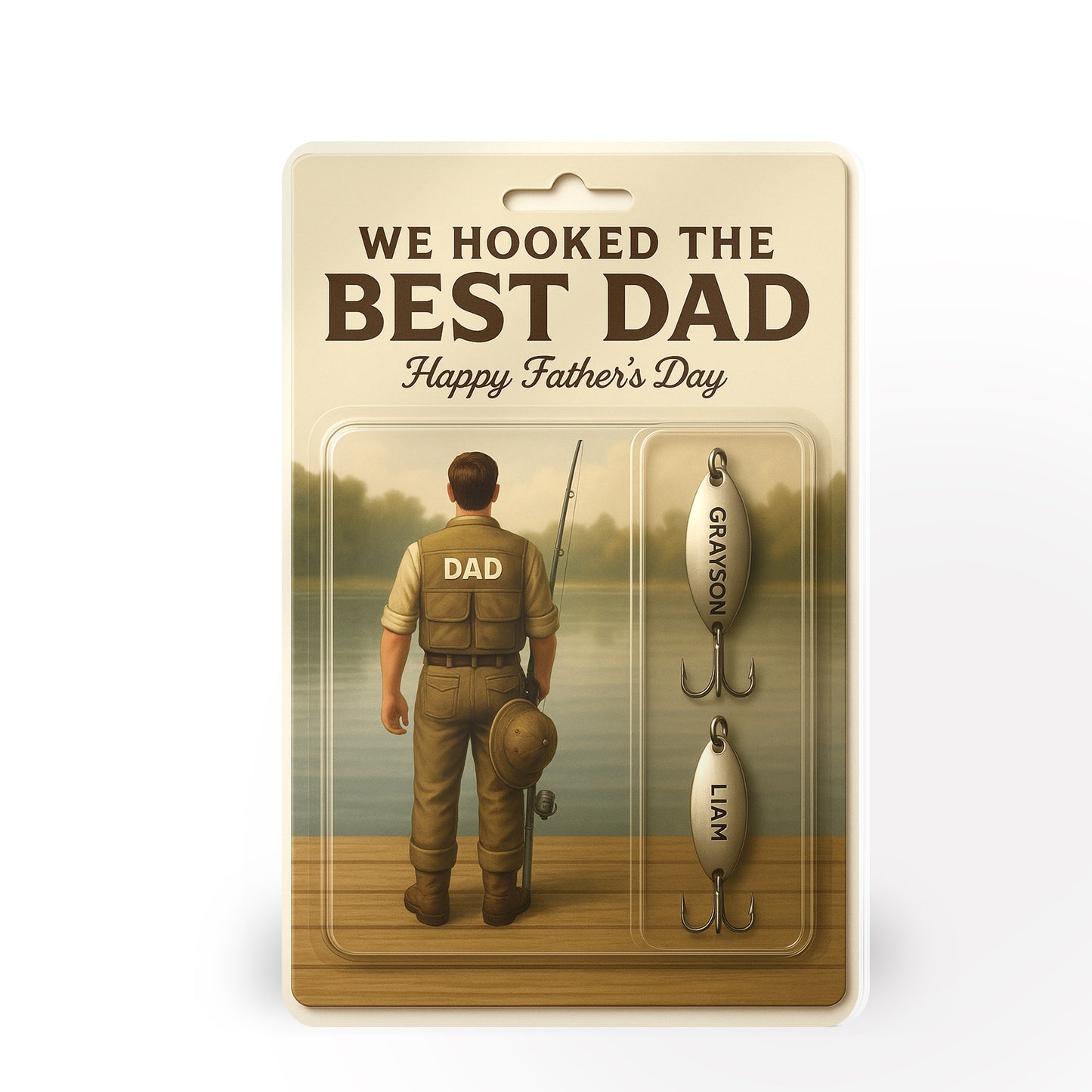Personalized Father’s Day Gift – "We Hooked the Best Dad" Fishing Lure Display