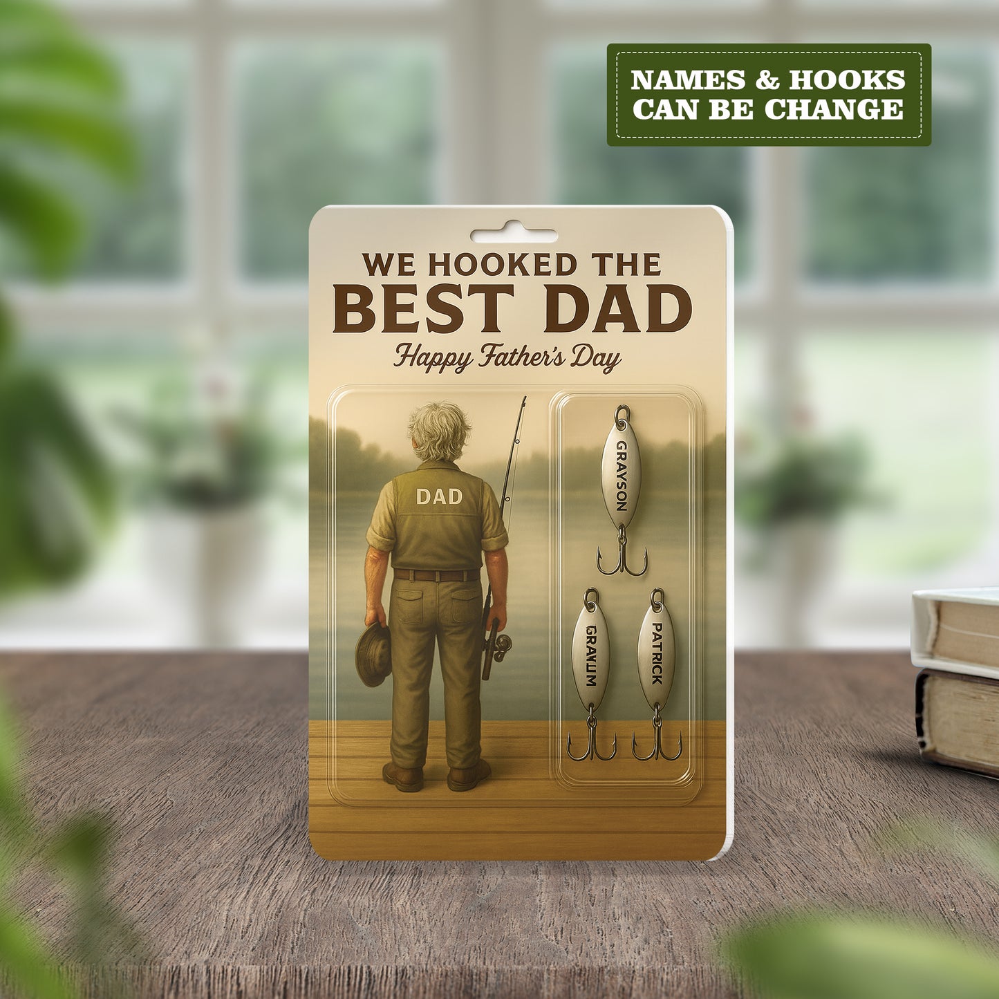 Personalized Father’s Day Gift – "We Hooked the Best Dad" Fishing Lure Display