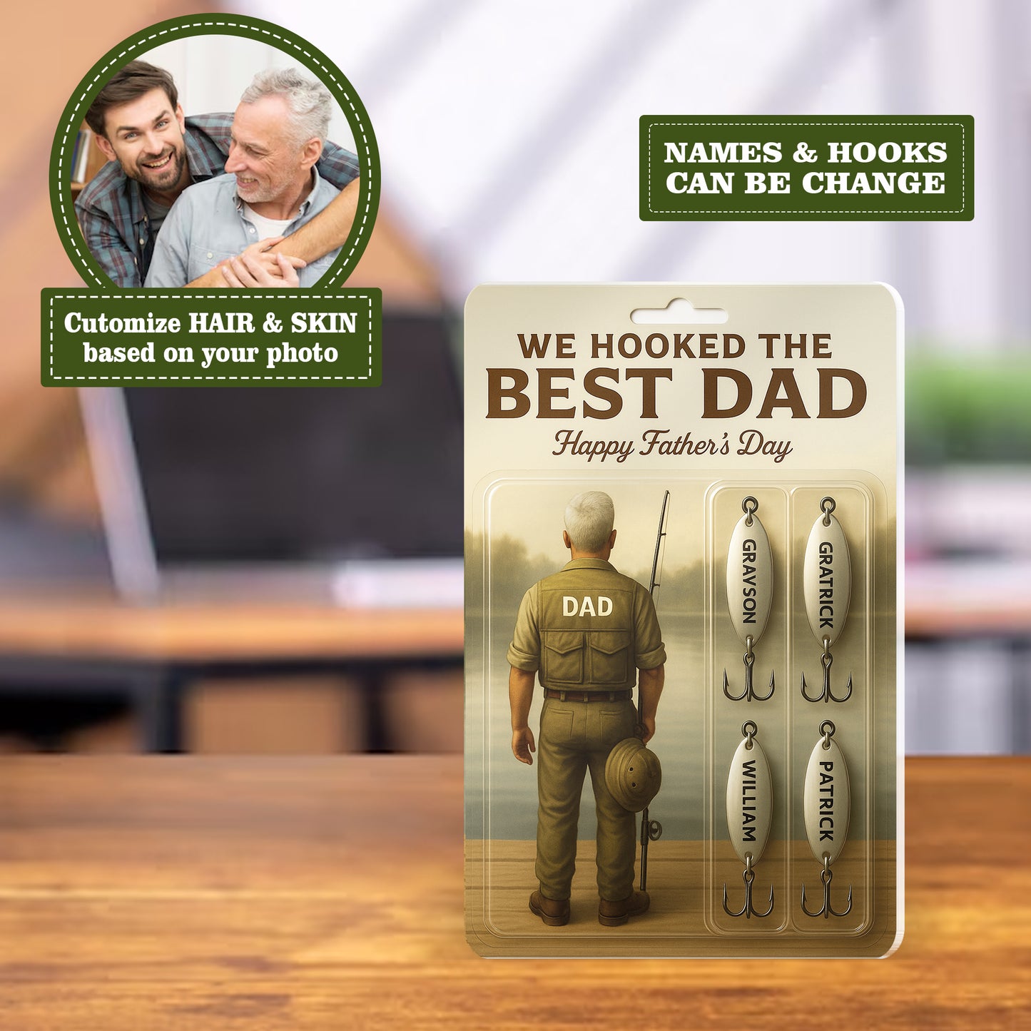 Personalized Father’s Day Gift – "We Hooked the Best Dad" Fishing Lure Display