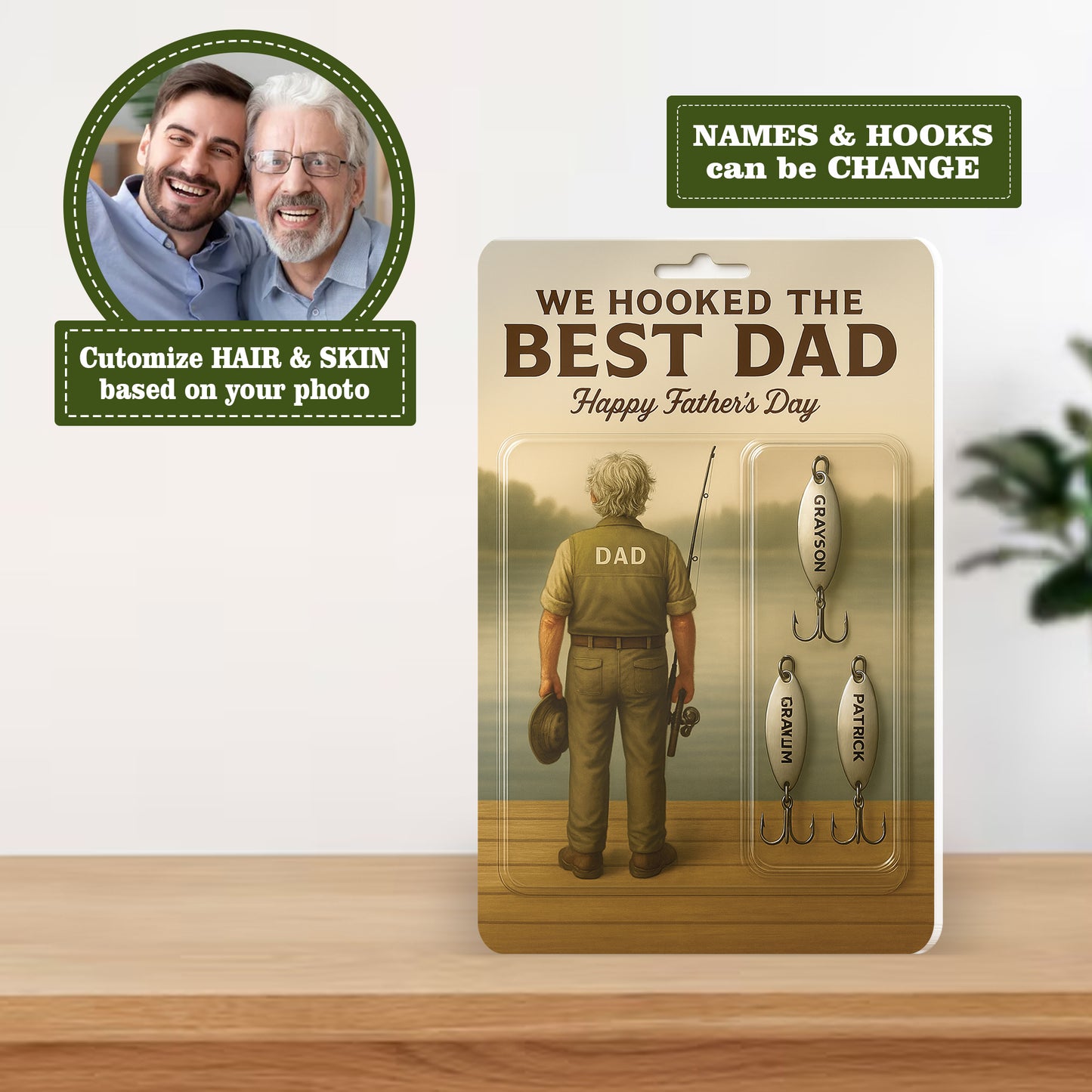 Personalized Father’s Day Gift – "We Hooked the Best Dad" Fishing Lure Display