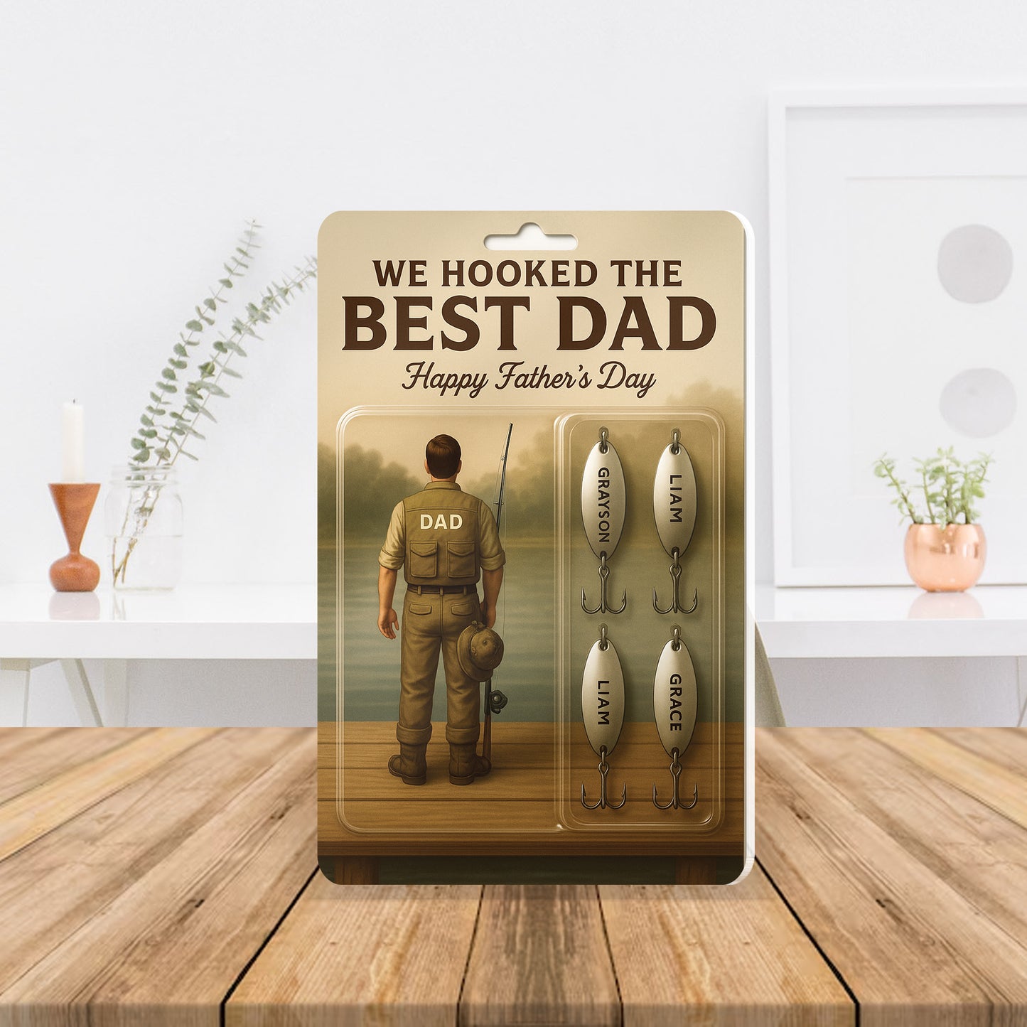 Personalized Father’s Day Gift – "We Hooked the Best Dad" Fishing Lure Display