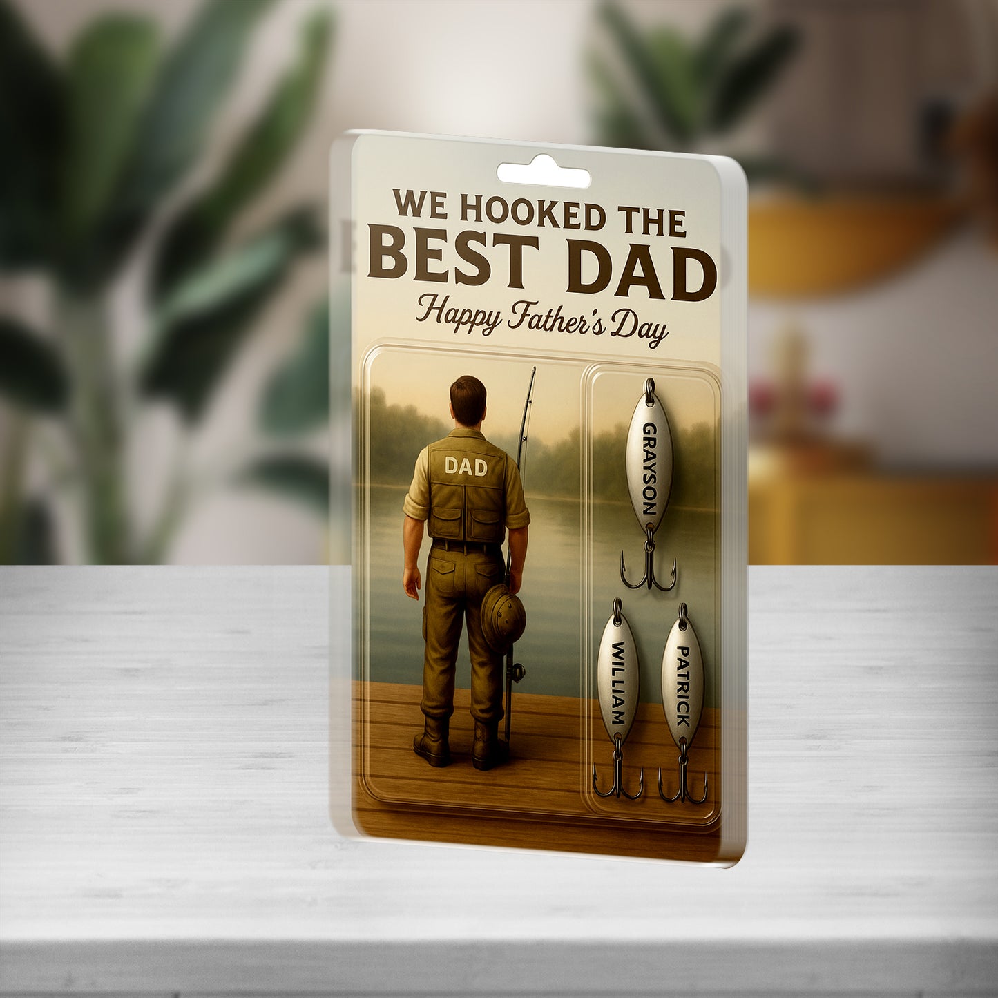 Personalized Father’s Day Gift – "We Hooked the Best Dad" Fishing Lure Display