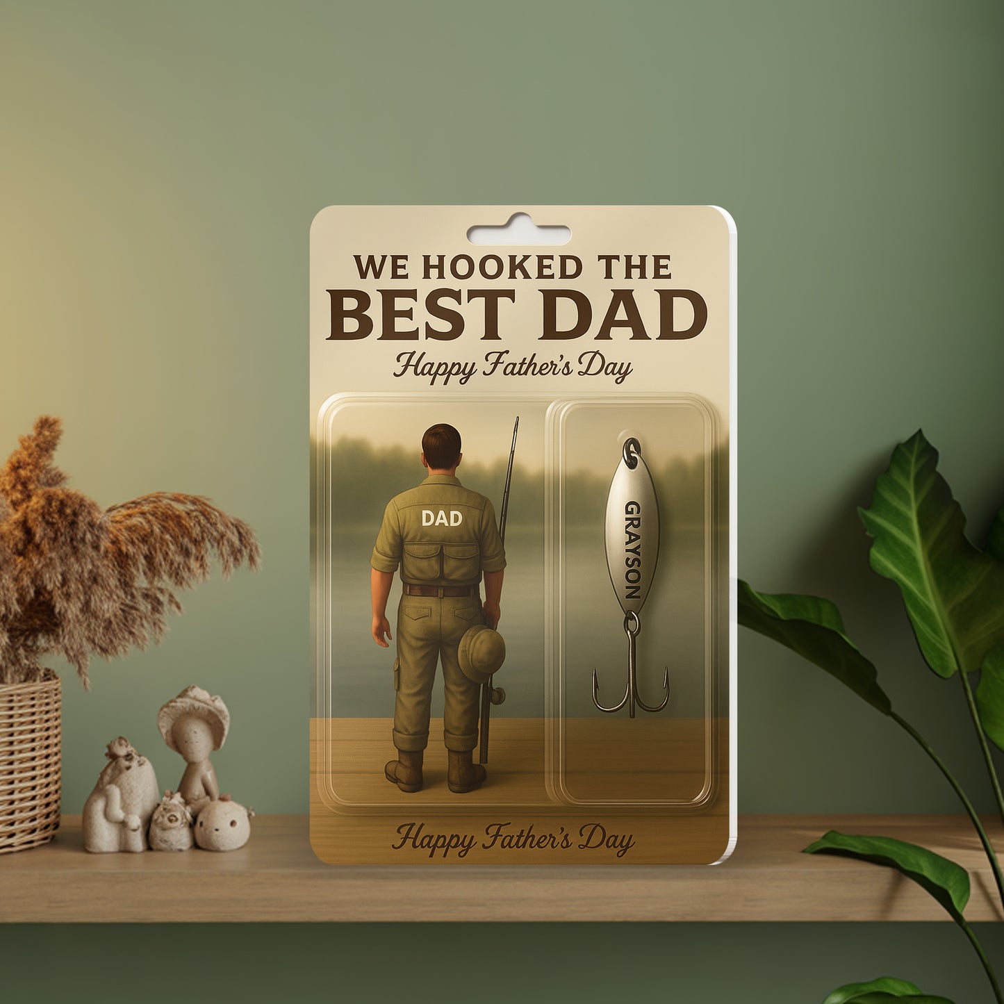 Personalized Father’s Day Gift – "We Hooked the Best Dad" Fishing Lure Display