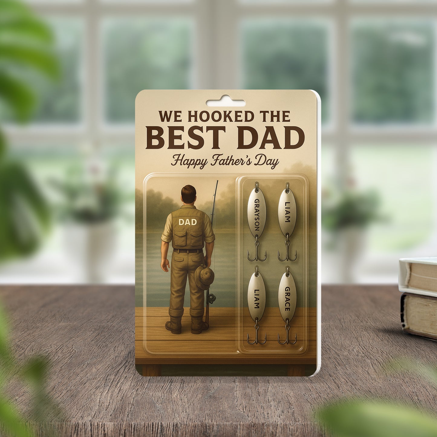 Personalized Father’s Day Gift – "We Hooked the Best Dad" Fishing Lure Display