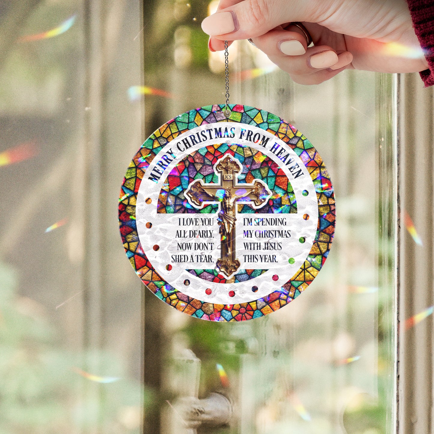 Merry Christmas From Heaven Suncatcher Ornament – Memorial Christmas Window Hanging Gift