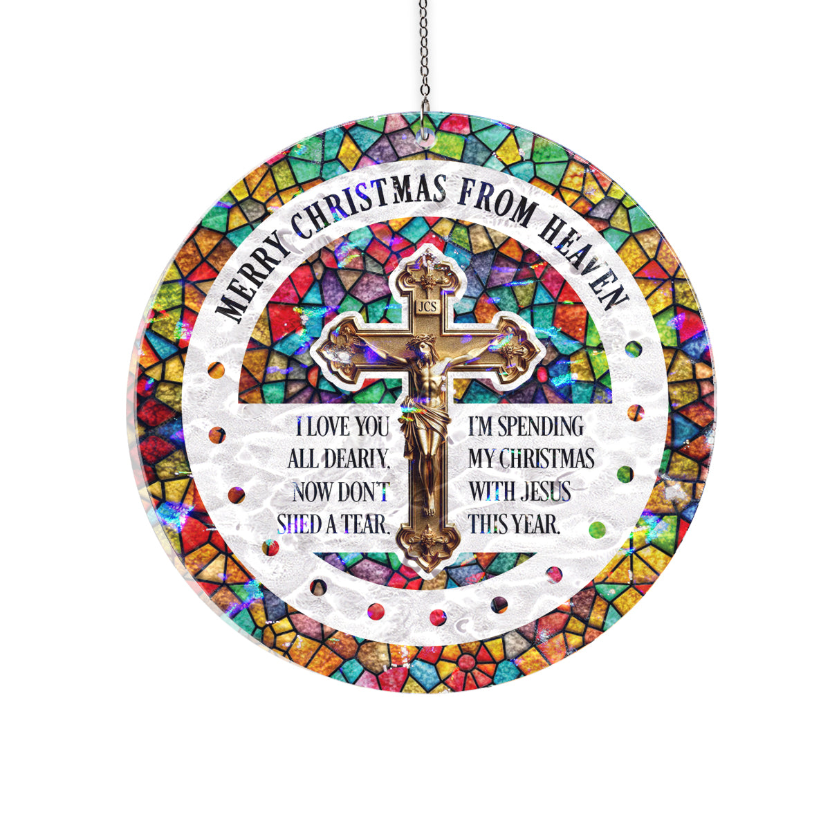 Merry Christmas From Heaven Suncatcher Ornament – Memorial Christmas Window Hanging Gift