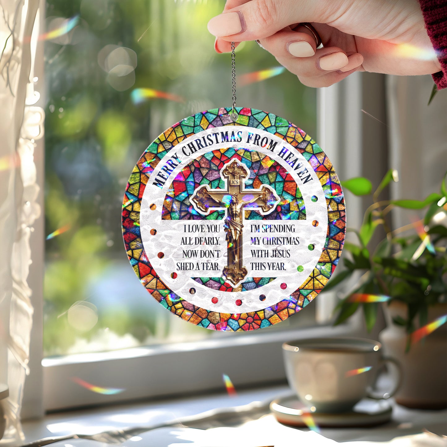Merry Christmas From Heaven Suncatcher Ornament – Memorial Christmas Window Hanging Gift