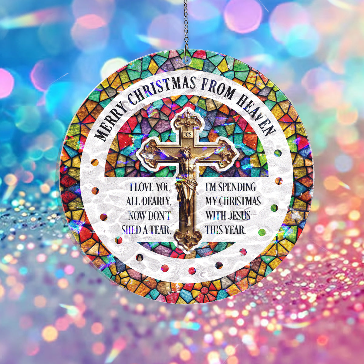 Merry Christmas From Heaven Suncatcher Ornament – Memorial Christmas Window Hanging Gift