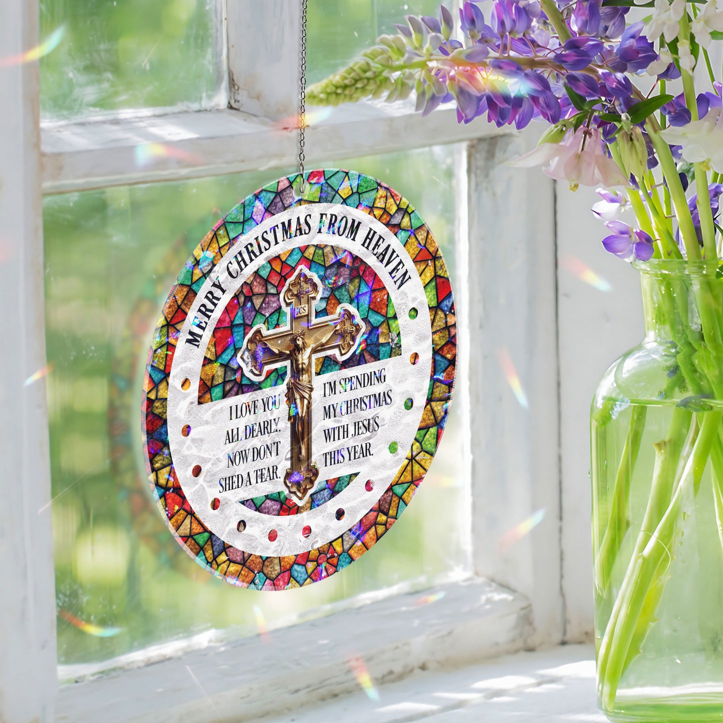 Merry Christmas From Heaven Suncatcher Ornament – Memorial Christmas Window Hanging Gift