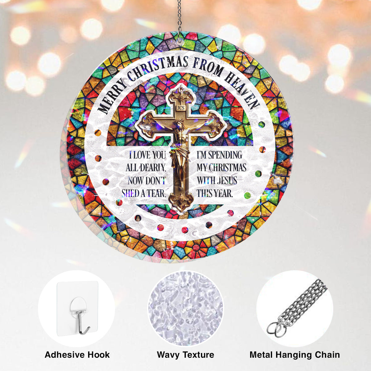 Merry Christmas From Heaven Suncatcher Ornament – Memorial Christmas Window Hanging Gift