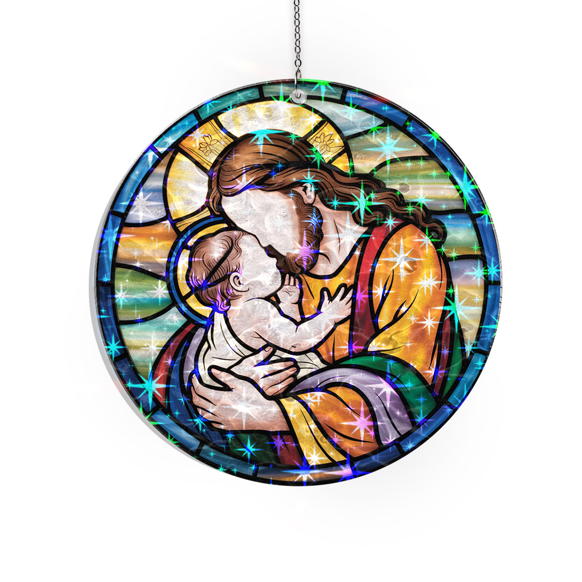 Jesus Holding Baby Stained Glass Ornament – Inspirational Christian Window Hanging Gift