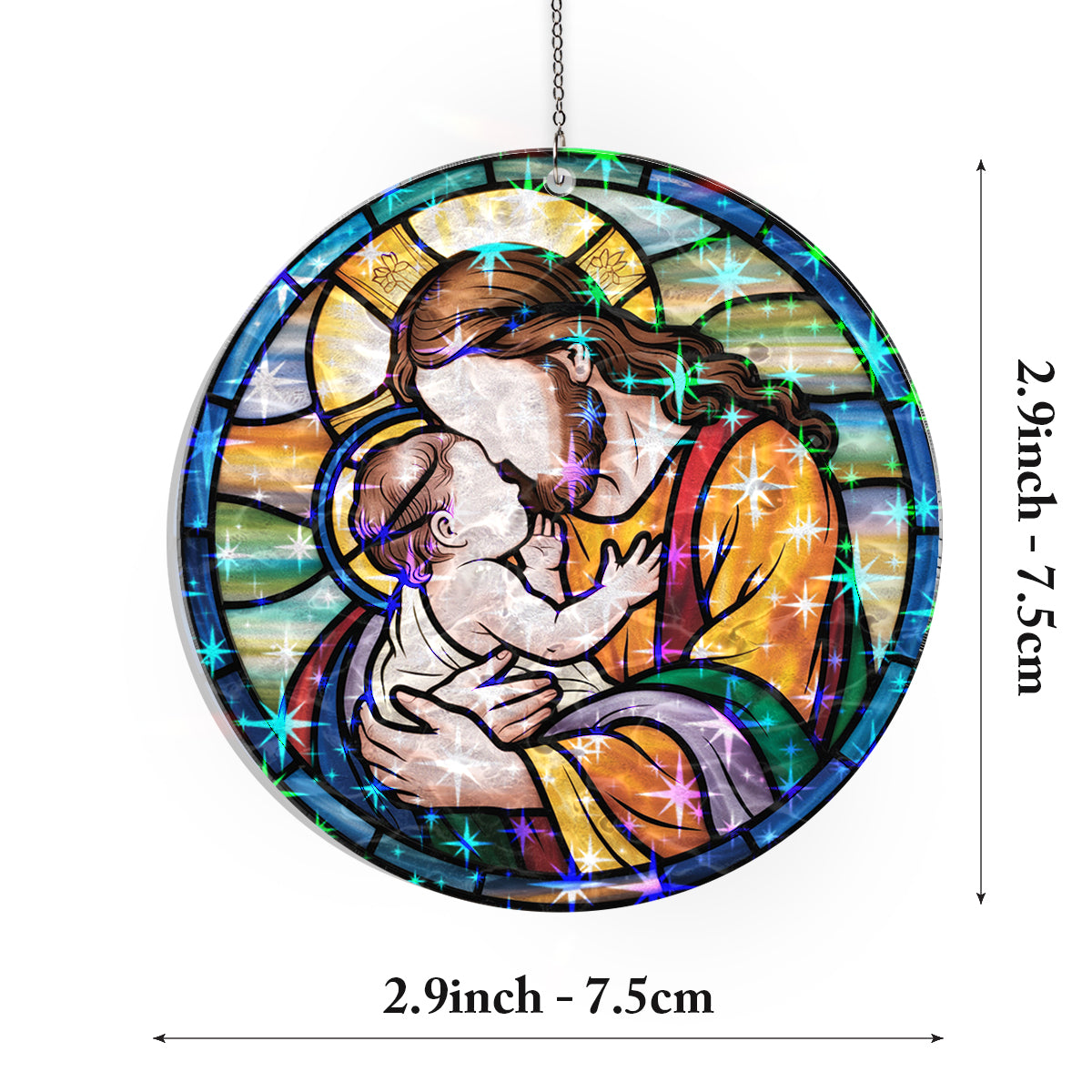 Jesus Holding Baby Stained Glass Ornament – Inspirational Christian Window Hanging Gift