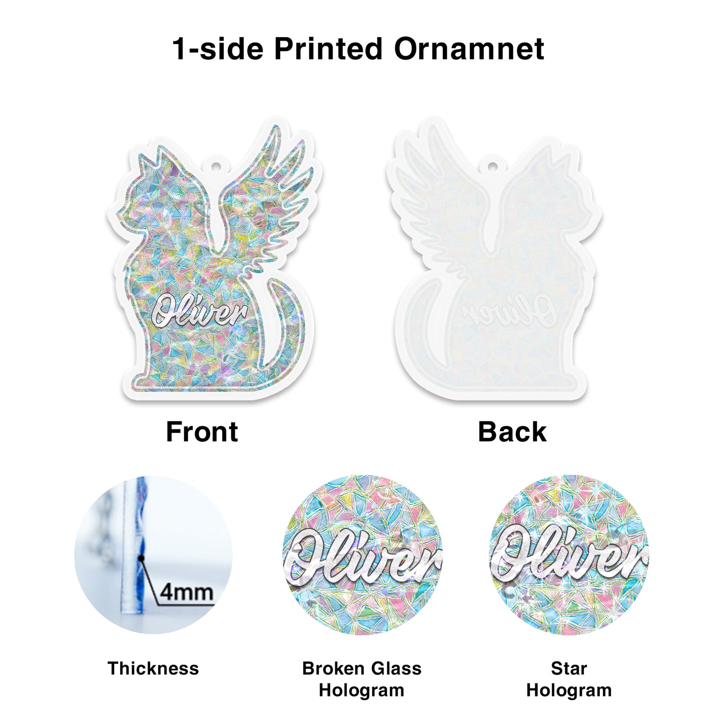 Personalized Memorial Cat Ornament – Angel Wing Holographic Suncatcher