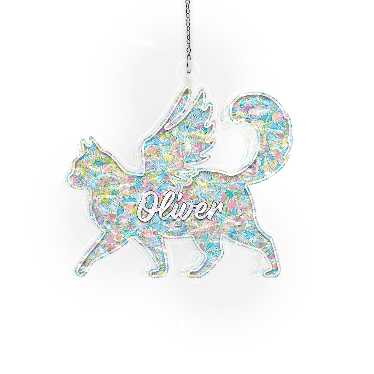 Personalized Memorial Cat Ornament – Angel Wing Holographic Suncatcher