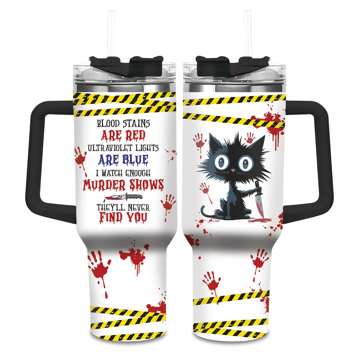 Spooky Murder Shows Cat Tumbler – 20oz Stainless Steel Travel Mug