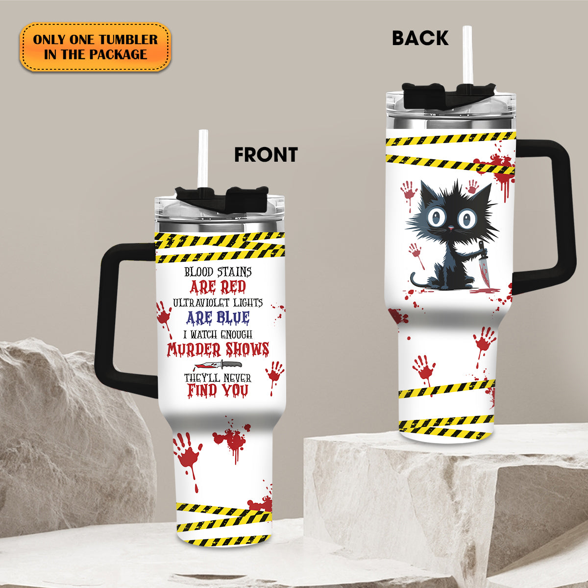 Spooky Murder Shows Cat Tumbler – 20oz Stainless Steel Travel Mug