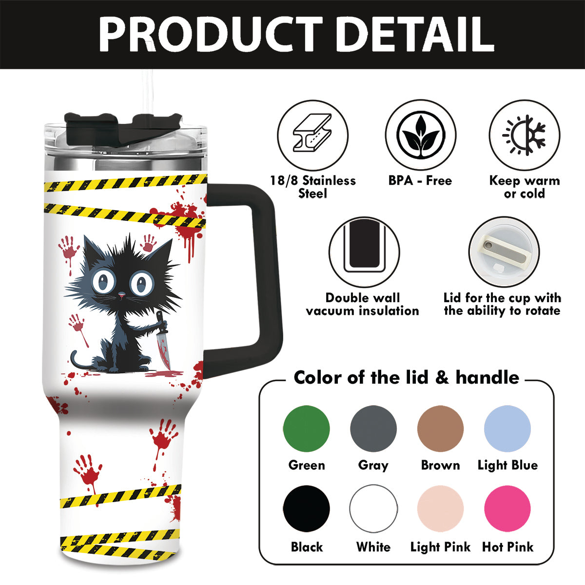 Spooky Murder Shows Cat Tumbler – 20oz Stainless Steel Travel Mug
