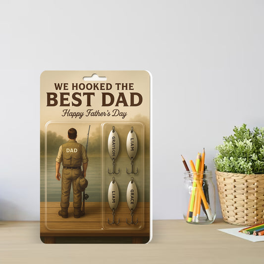 Personalized Father’s Day Gift – "We Hooked the Best Dad" Fishing Lure Display