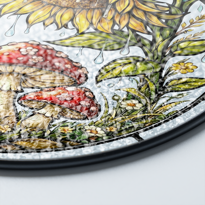 Sunflower & Mushroom Stained Glass Window Hanging