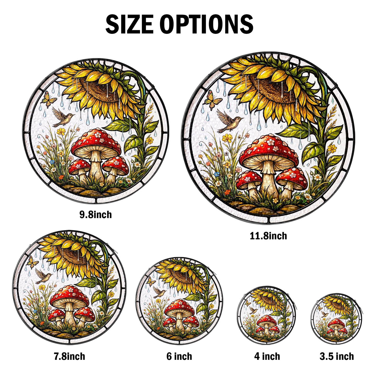 Sunflower & Mushroom Stained Glass Window Hanging