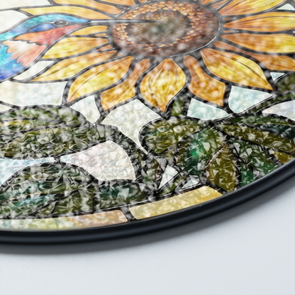 Sunflower & Hummingbird Vibrant Stained Glass Window Hanging