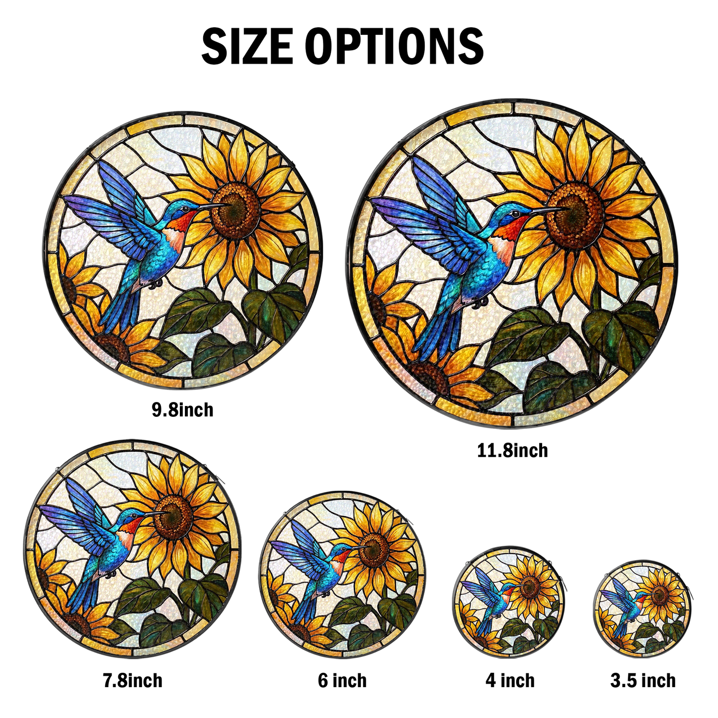 Sunflower & Hummingbird Vibrant Stained Glass Window Hanging