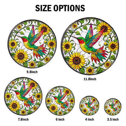 Sunflower & Hummingbird Stained Glass Window Hanging