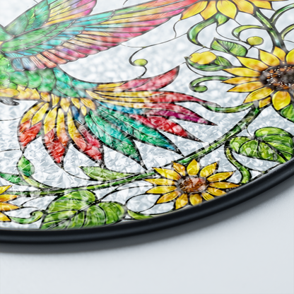Sunflower & Hummingbird Stained Glass Window Hanging