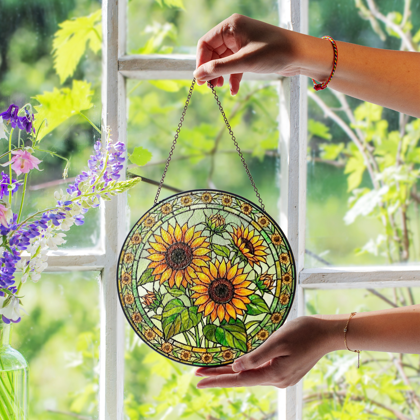 Sunflower Stained Glass Window Hanging