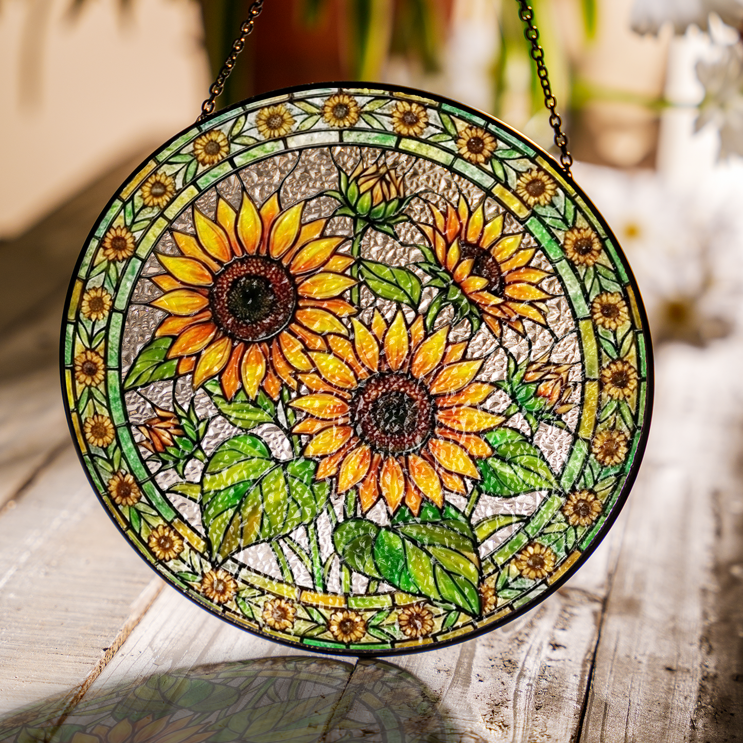 Sunflower Stained Glass Window Hanging
